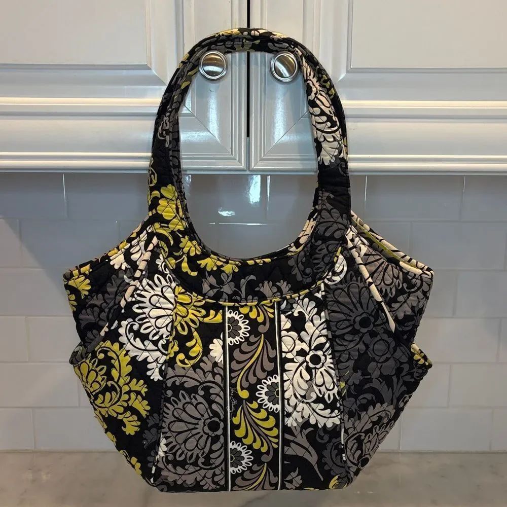 Floral Quilted Women's Bag - Black, Yellow, White